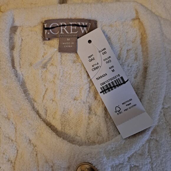 NWT J. Crew Odette Cable Knit Sweater Cotton Blend Boucle Lady Jacket White Sz M - Picture 12 of 12